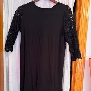 J Jill small black dress with lace sleeves and full lace overlay on back